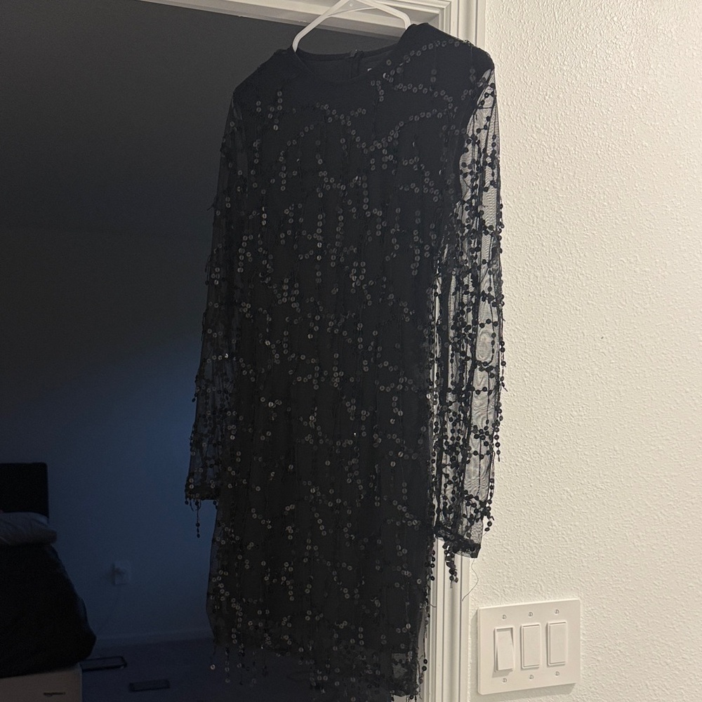 PrettyLittleThing Black Sequin Long Sleeve Dress